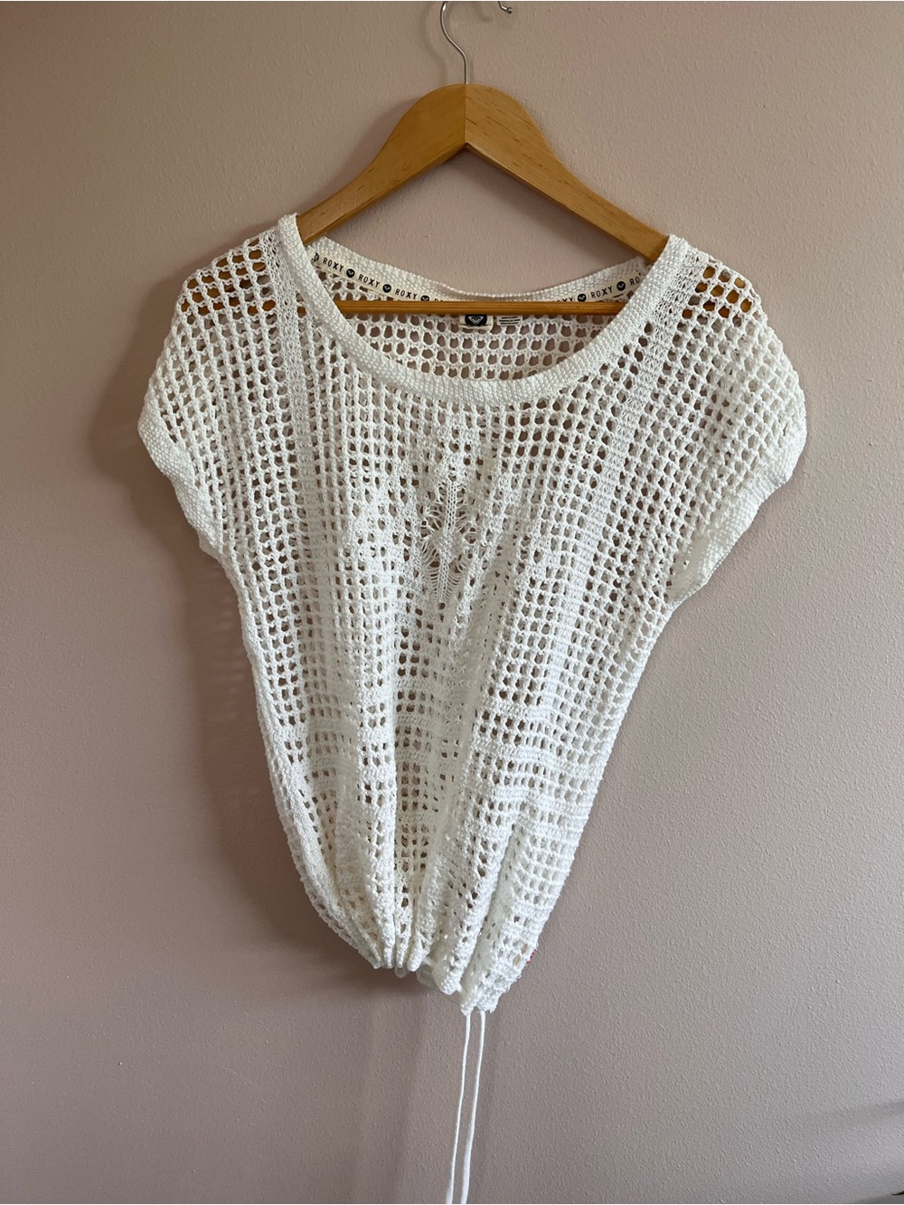Roxy White Crochet Open-Knit Top